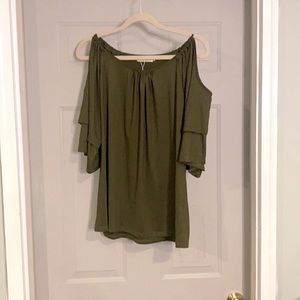 Green cold shoulder top